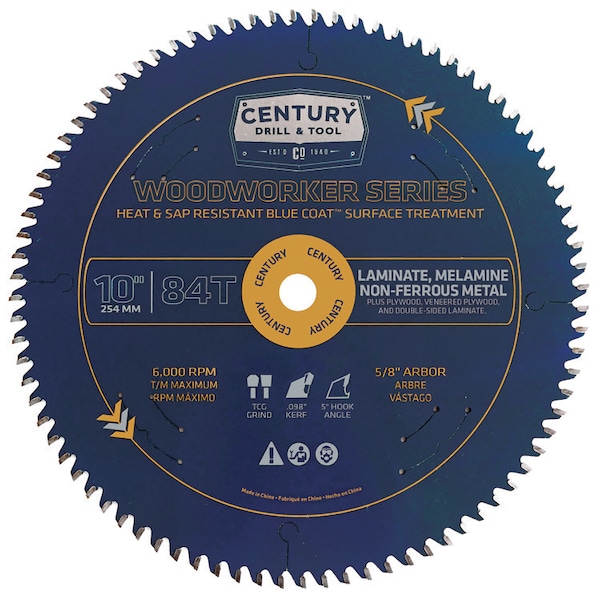 Century Drill And Tool Circular Saw Blade Pro Wood Working 10 84T 5/8 Arbor Laminate Metals 10605